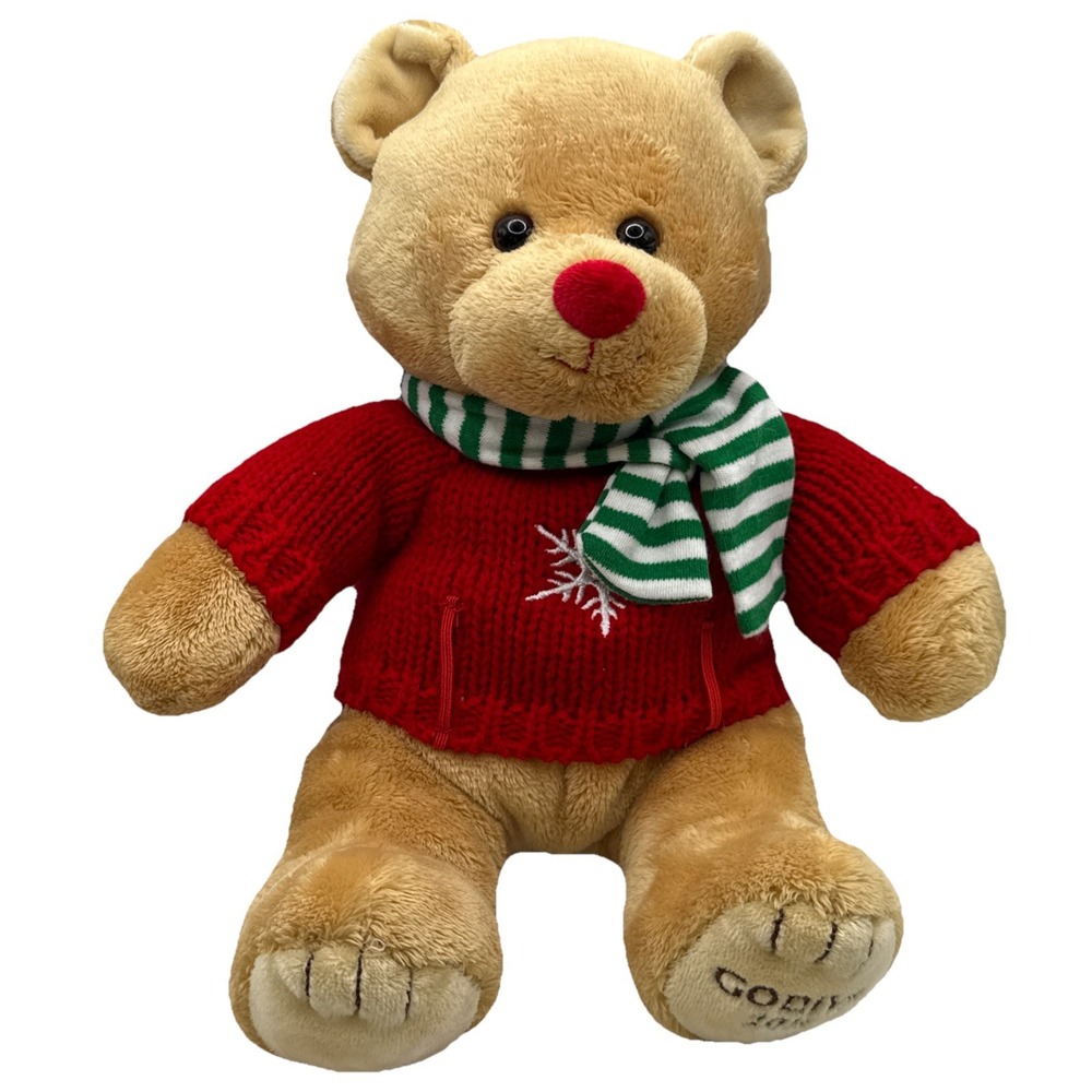 Gund Godiva 2011 Plush Teddy Bear 9"‎ Snowflake Sweater Scarf Winter Stuffed...